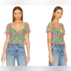 NWT Astr the Label / REVOLVE Leigh Top Green Pink Multi Floral Size M